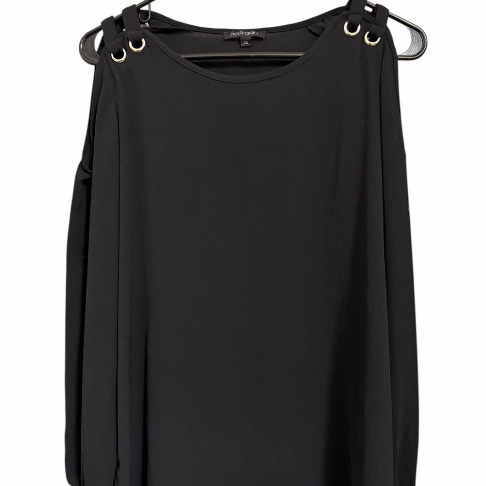 Papermoon Cold Shoulder Black Blouse with Grommet Accents
